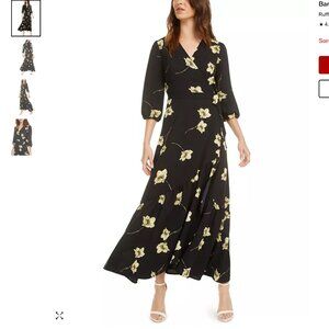 3/4 balloon sleeve, floral wrap maxi dress